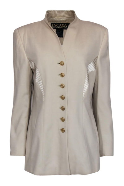 Current Boutique-Escada - Beige Wool Button-Front Blazer w/ Satin Trim Sz 10
