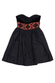 Current Boutique-Escada - Black & Coral Velvet Embellished Strapless Dress Sz 6