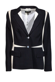 Current Boutique-Escada - Black & Cream Blazer w/ Mother of Pearl Button Sz M