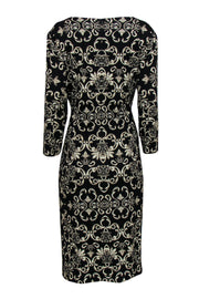 Current Boutique-Escada - Black Filigree Printed Wrap Dress w/ Grommets Sz 16