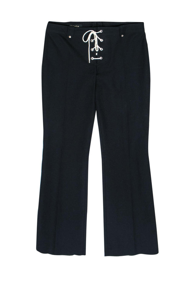 Current Boutique-Escada - Black Lace-Up Straight Leg Trousers Sz 6