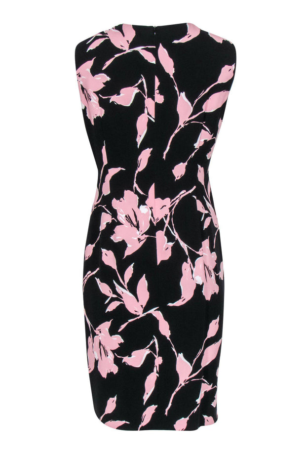 Current Boutique-Escada - Black & Pink Floral Ruffle Sheath Dress Sz 12