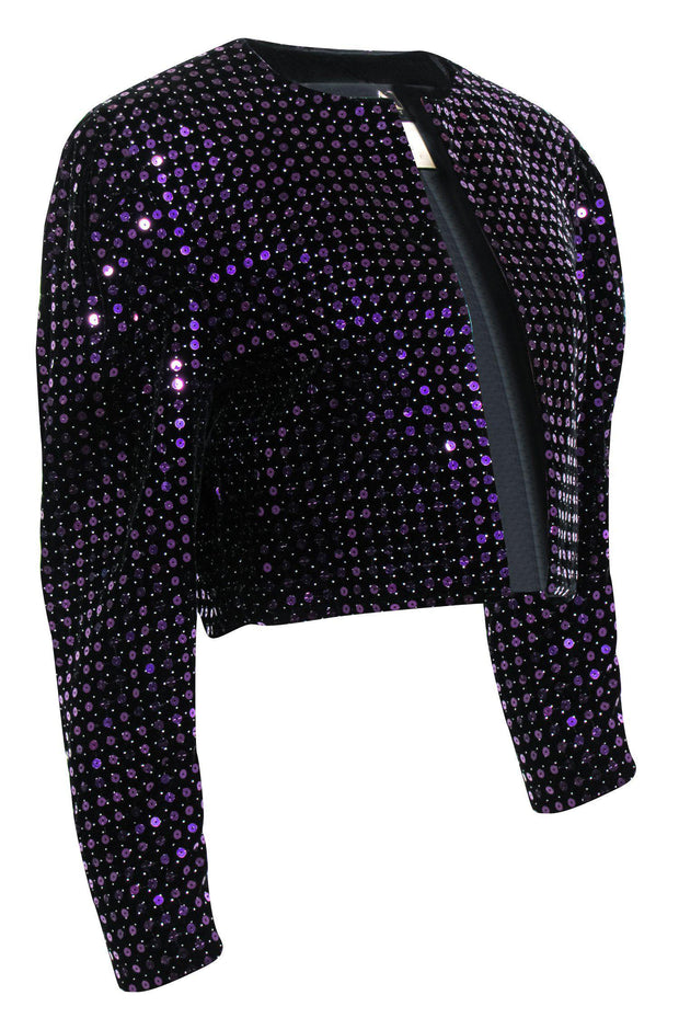Current Boutique-Escada - Black & Purple Velvet Sequin Open Cropped Jacket Sz 8