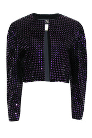 Current Boutique-Escada - Black & Purple Velvet Sequin Open Cropped Jacket Sz 8