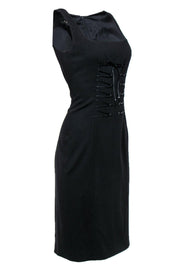 Current Boutique-Escada - Black Sheath Dress w/ Lace-Up Front Design Sz 8
