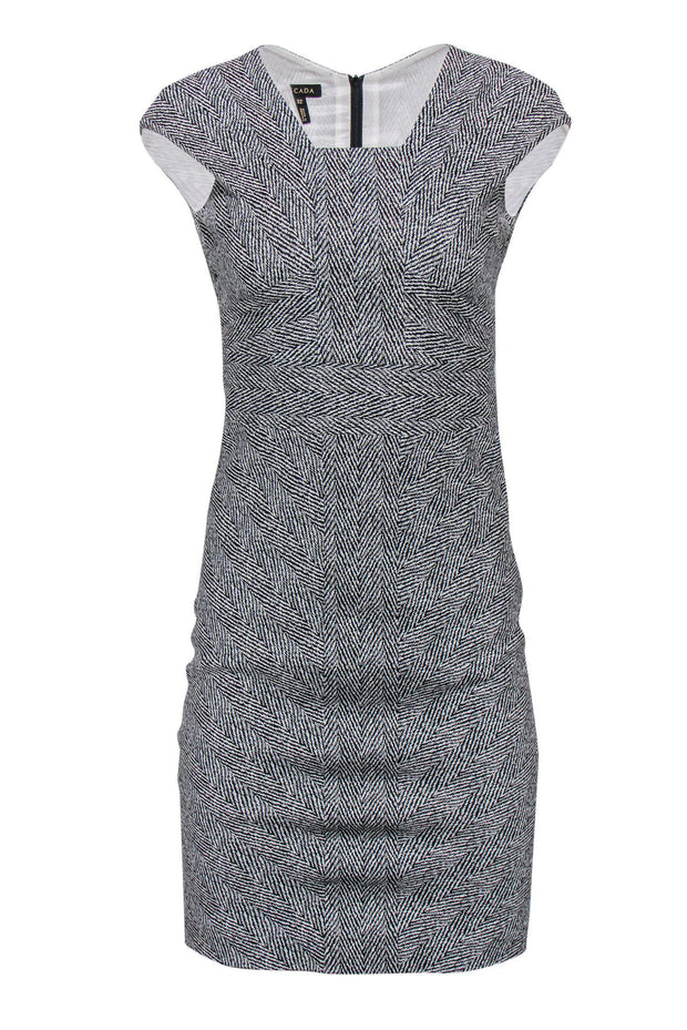 Current Boutique-Escada - Black & White Patterned Square Neckline Sheath Dress Sz 2