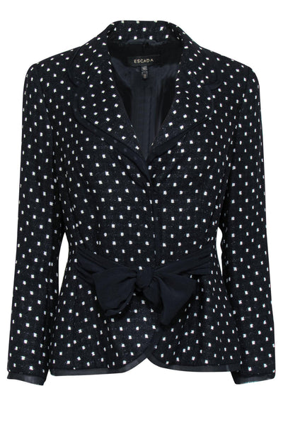 Current Boutique-Escada - Black & White Polka Dot Knit Belted Blazer Sz 4