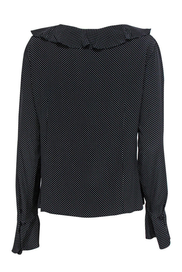 Current Boutique-Escada - Black & White Polka Dot Ruffle Silk Long Sleeve Blouse Sz L