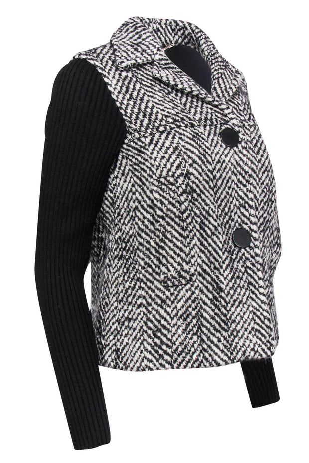Current Boutique-Escada - Black & White Tweed Jacket w/ Knit Sleeves Sz 2