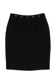 Current Boutique-Escada - Black Wool Grommet Trim Skirt Sz 6