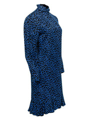 Current Boutique-Escada - Blue & Black Polka Dot Silk Shift Dress w/ Flounce Sz 8