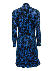 Current Boutique-Escada - Blue & Black Polka Dot Silk Shift Dress w/ Flounce Sz 8