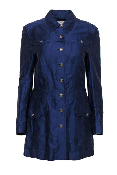 Current Boutique-Escada - Blue Structured Button Down Jacket w/ Pockets Sz 6