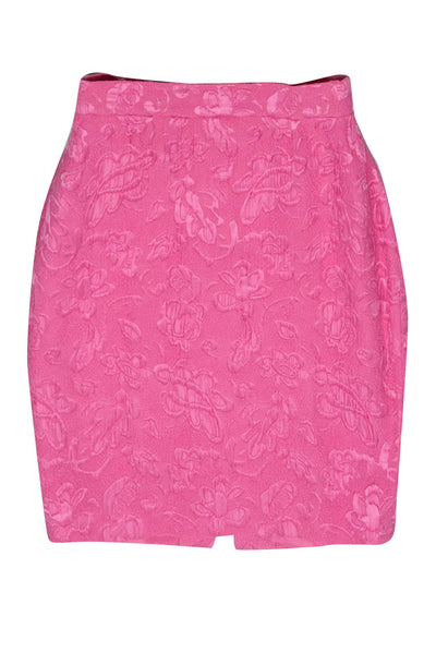 Current Boutique-Escada - Bright Pink Floral Brocade Pencil Skirt Sz 6