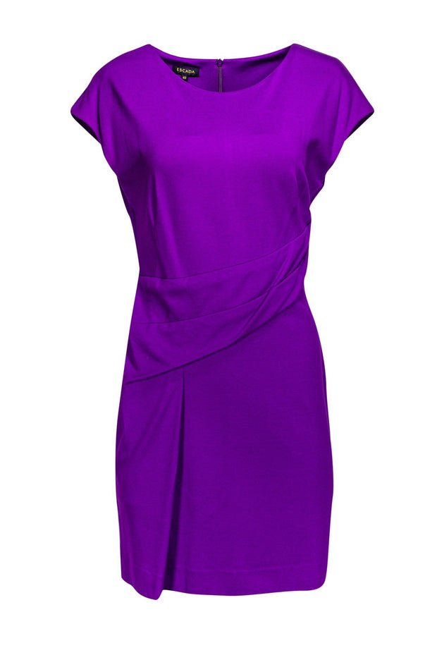 Current Boutique-Escada - Bright Purple Sheath Dress w/ Pleated Details Sz 10
