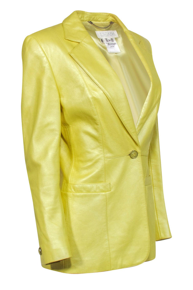 Current Boutique-Escada - Bright Yellow Leather Single Button Blazer Sz 8