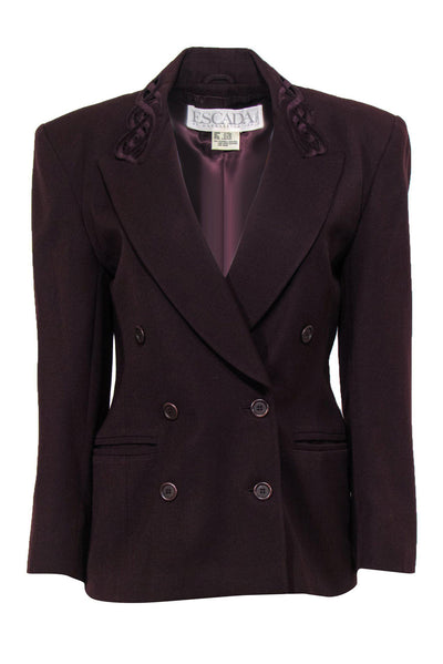 Current Boutique-Escada - Burgundy Double Breasted Wool Blazer w/ Embroidery Sz 6