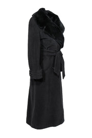Current Boutique-Escada - Charcoal Long Wool Blend Coat w/ Fur Collar Sz M