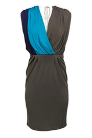 Current Boutique-Escada - Colorblock Draped Plunge Cocktail Dress Sz S
