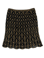 Current Boutique-Escada Couture - Black & Gold Beaded Silk Midi Skirt Sz 14
