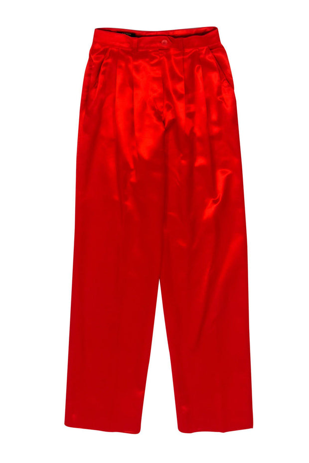 Current Boutique-Escada Couture - Red Satin Pleated Waist Trousers Sz 6