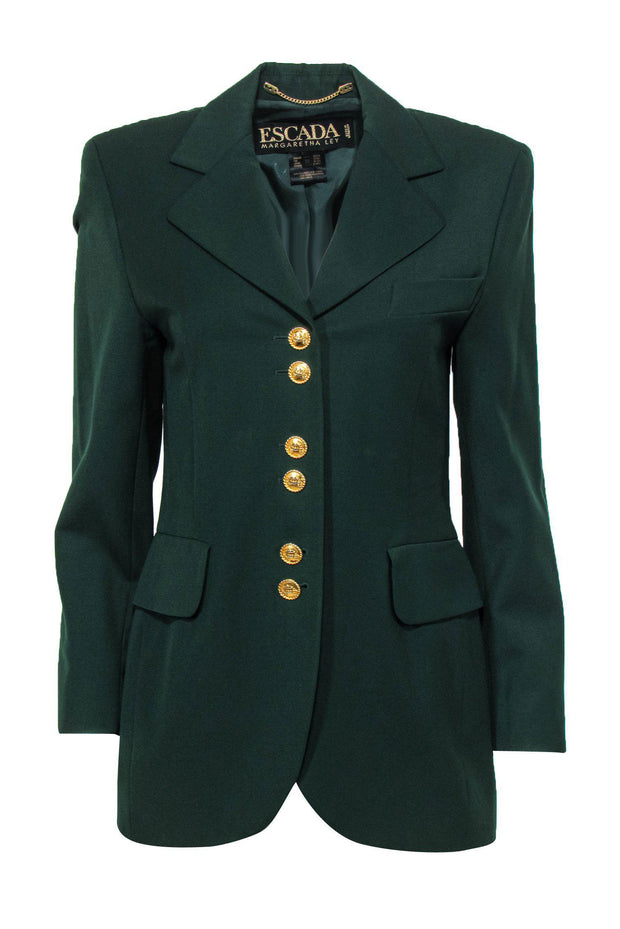 Current Boutique-Escada - Dark Green Button-Up Wool Blazer Sz 6