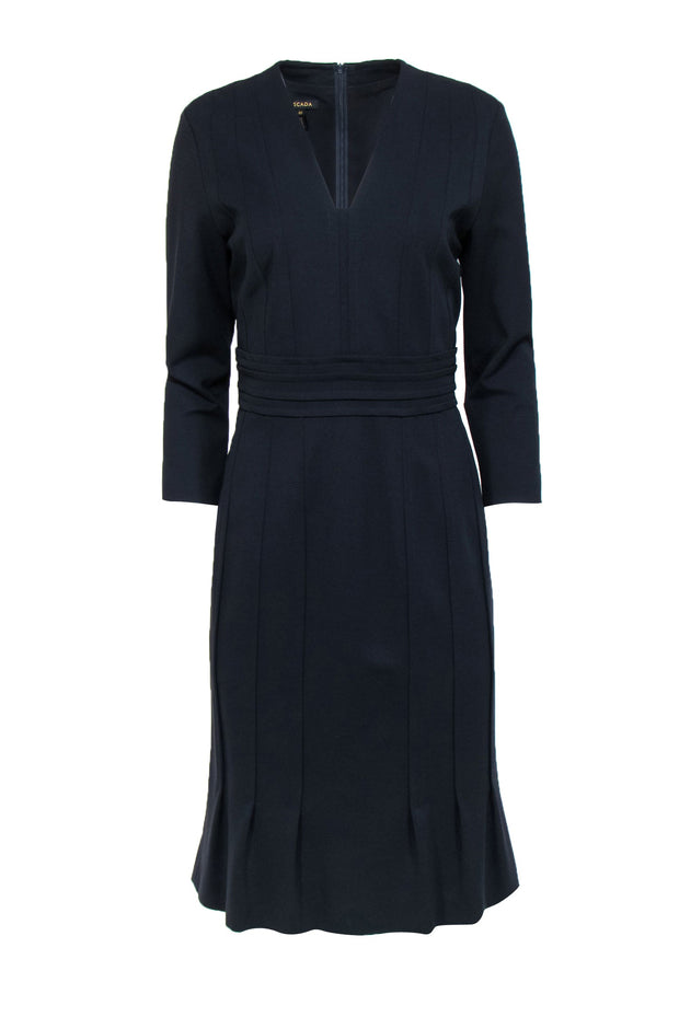 Current Boutique-Escada - Dark Navy Pleated Dress w/ Banded Waist Sz 10