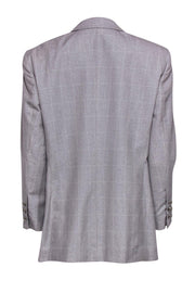 Current Boutique-Escada - Grey Shimmery Windowpane Print Button-Up Blazer Sz 12