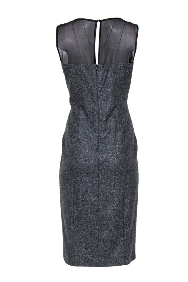Current Boutique-Escada - Grey Wool Midi "Kleid" Dress w/ Illusion Neckline Sz 10
