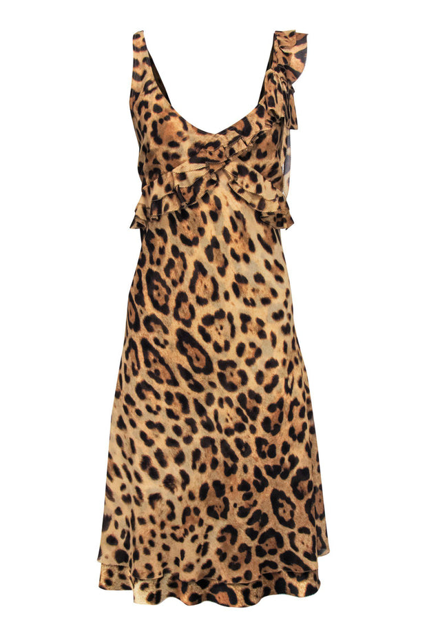 Current Boutique-Escada - Leopard Print Ruffle Silk Midi Dress Sz 10
