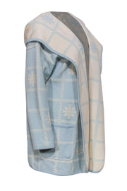 Current Boutique-Escada - Light Blue & Cream Snowflake & Grid Print Longline Open Cardigan Sz 4
