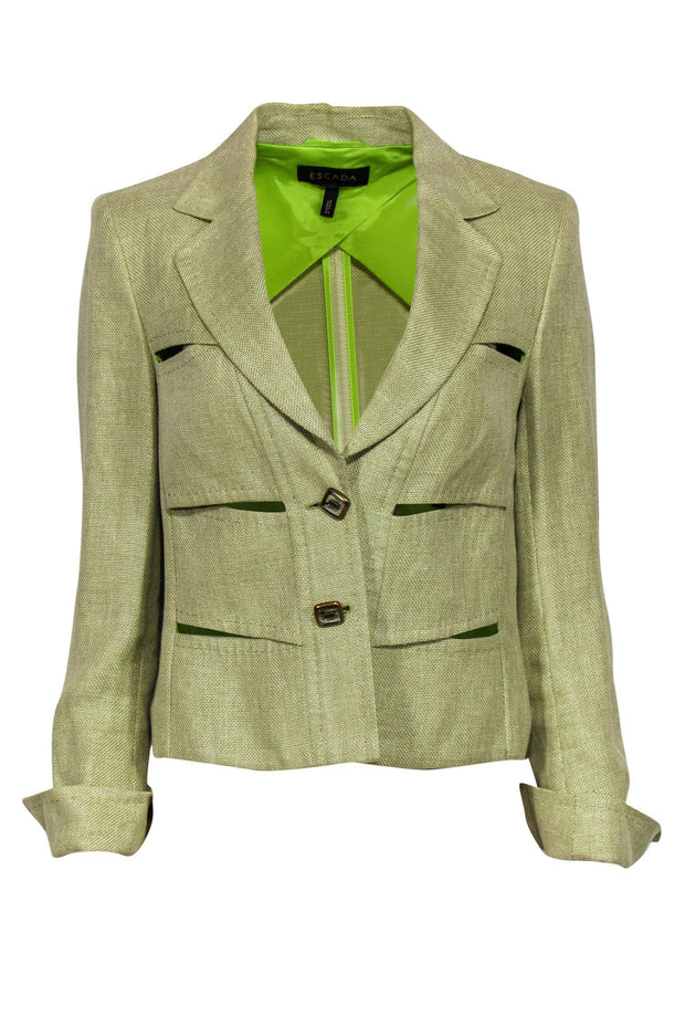 Current Boutique-Escada - Light Green Linen Blend Cutout Jacket Sz 8