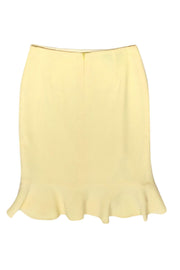 Current Boutique-Escada - Light Yellow Wool Ruffled Pencil Skirt Sz 6