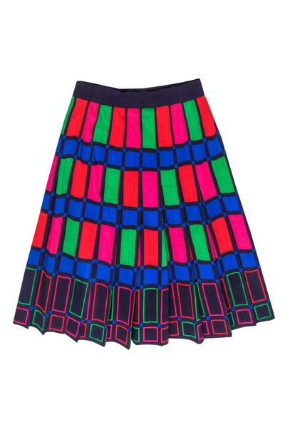 Current Boutique-Escada - Multicolor Rectangle Pattern Pleated Midi Skirt Sz 8