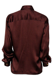 Current Boutique-Escada - Navy & Brown Striped Blouse w/ Gold Buttons Sz 6