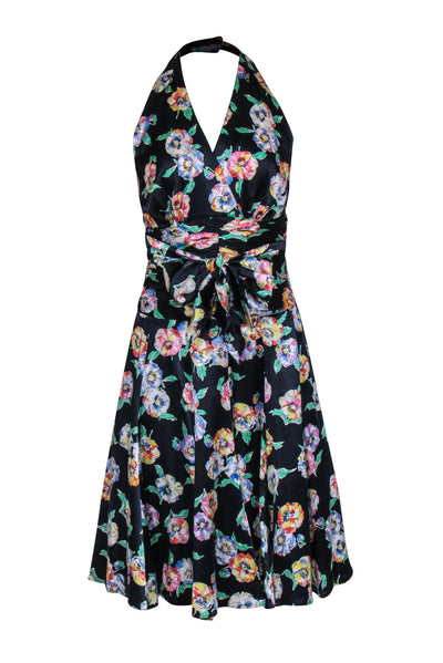 Current Boutique-Escada - Navy & Floral Print Halter Dress Sz 8