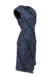 Current Boutique-Escada - Navy & White Cotton Tweed Shift Dress w/ Fringe Detail Sz 6