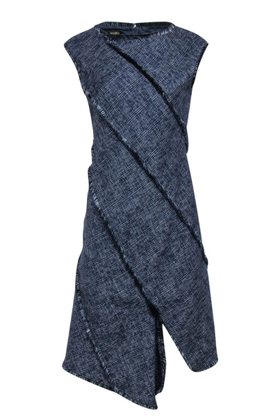 Current Boutique-Escada - Navy & White Cotton Tweed Shift Dress w/ Fringe Detail Sz 6