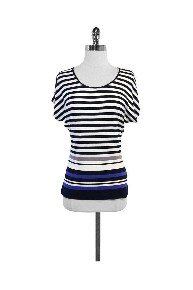 Current Boutique-Escada - Navy & White Striped Short Sleeve Top Sz S