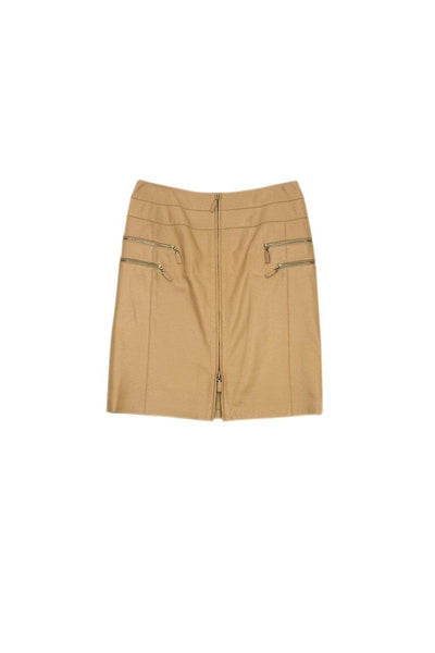 Current Boutique-Escada - Nude Leather Zip Skirt Sz 8