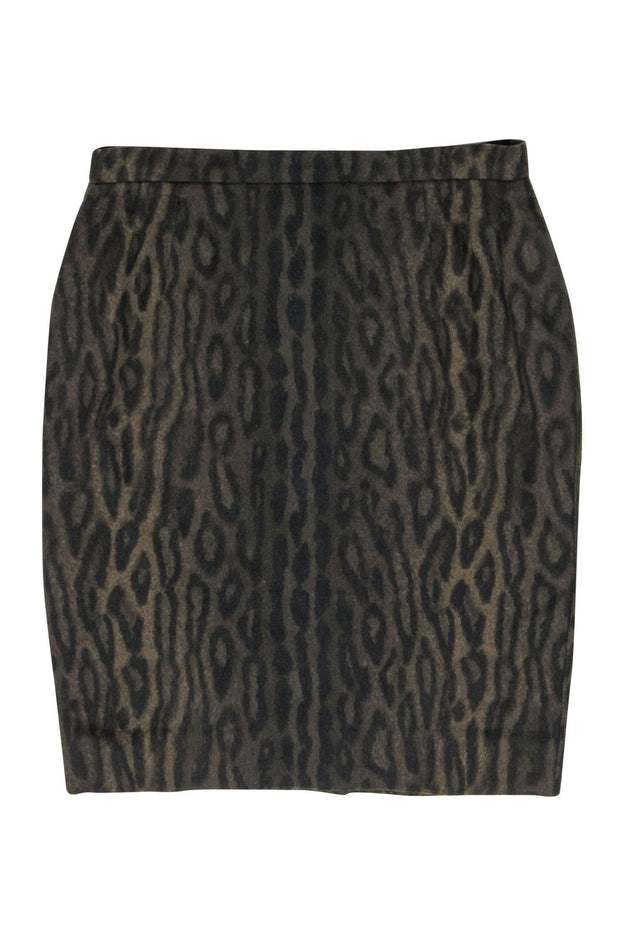 Current Boutique-Escada - Olive & Black Leopard Print Wool Blend Pencil Skirt Sz 10