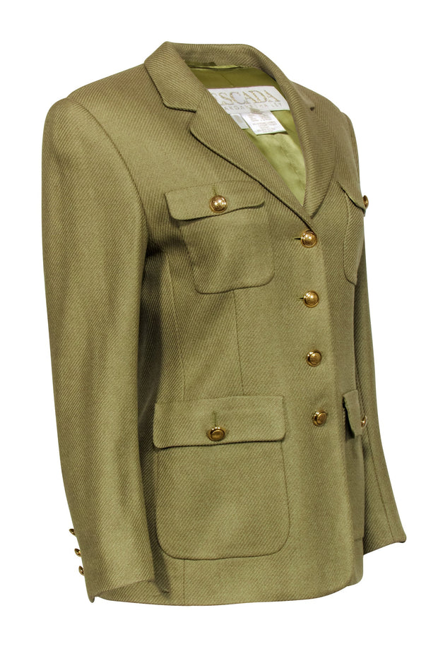 Current Boutique-Escada - Olive Green Blazer w/ Gold Button Detail Blazer Sz 8