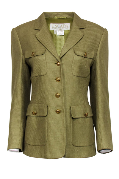 Current Boutique-Escada - Olive Green Blazer w/ Gold Button Detail Blazer Sz 8