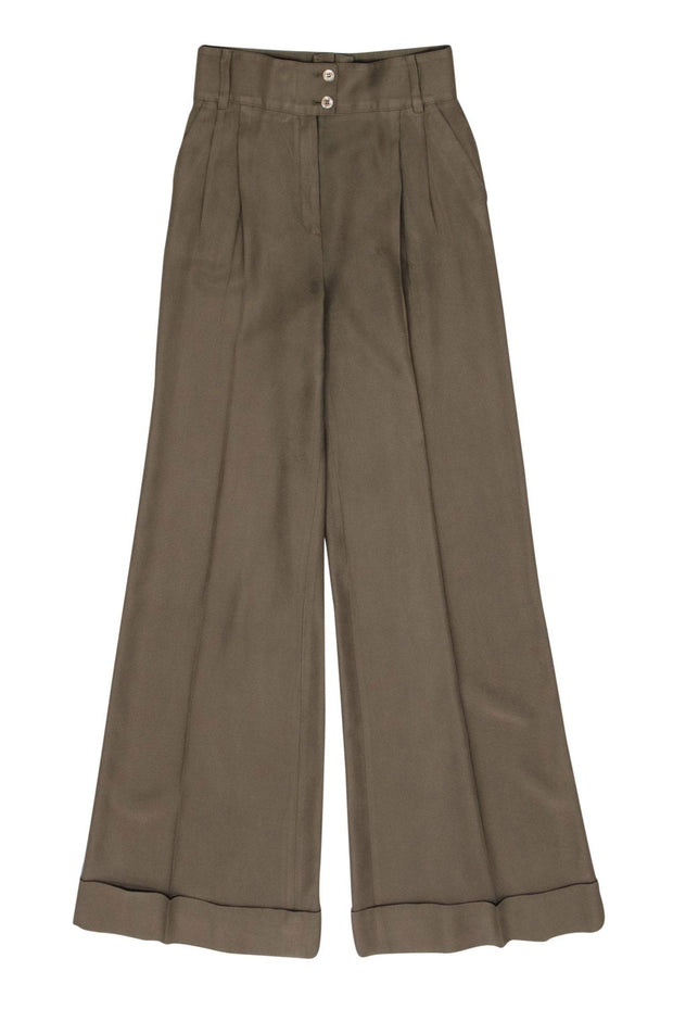 Current Boutique-Escada - Olive Green Wide Leg Silk Trousers Sz 4