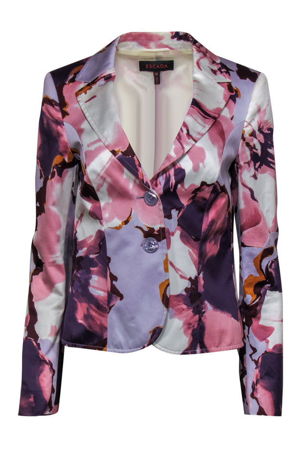 Current Boutique-Escada - Pink & Purple Floral Print Button-Up Blazer Sz 6