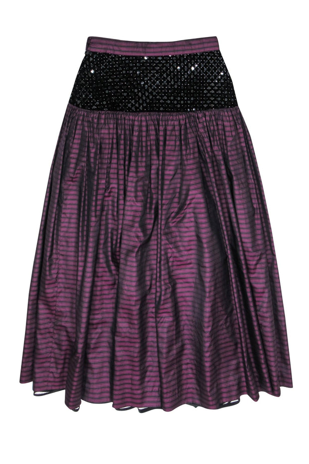 Current Boutique-Escada - Purple & Black Striped Maxi Skirt w/ Sequins & Velvet Sz S