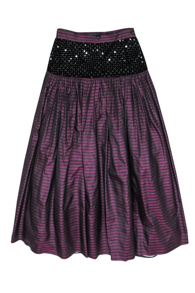 Current Boutique-Escada - Purple & Black Striped Maxi Skirt w/ Sequins & Velvet Sz S