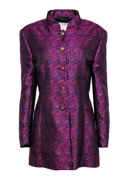 Current Boutique-Escada - Purple & Multicolored Metallic Bohemian Print Button-Up Jacket Sz 14