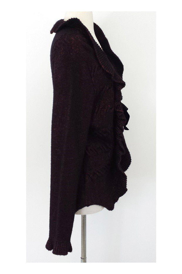 Current Boutique-Escada - Red & Black Knit Wool Blend Cardigan w/ Velvet Tie Sz L
