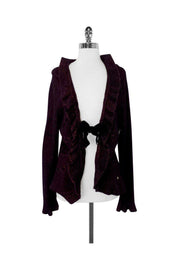 Current Boutique-Escada - Red & Black Knit Wool Blend Cardigan w/ Velvet Tie Sz L